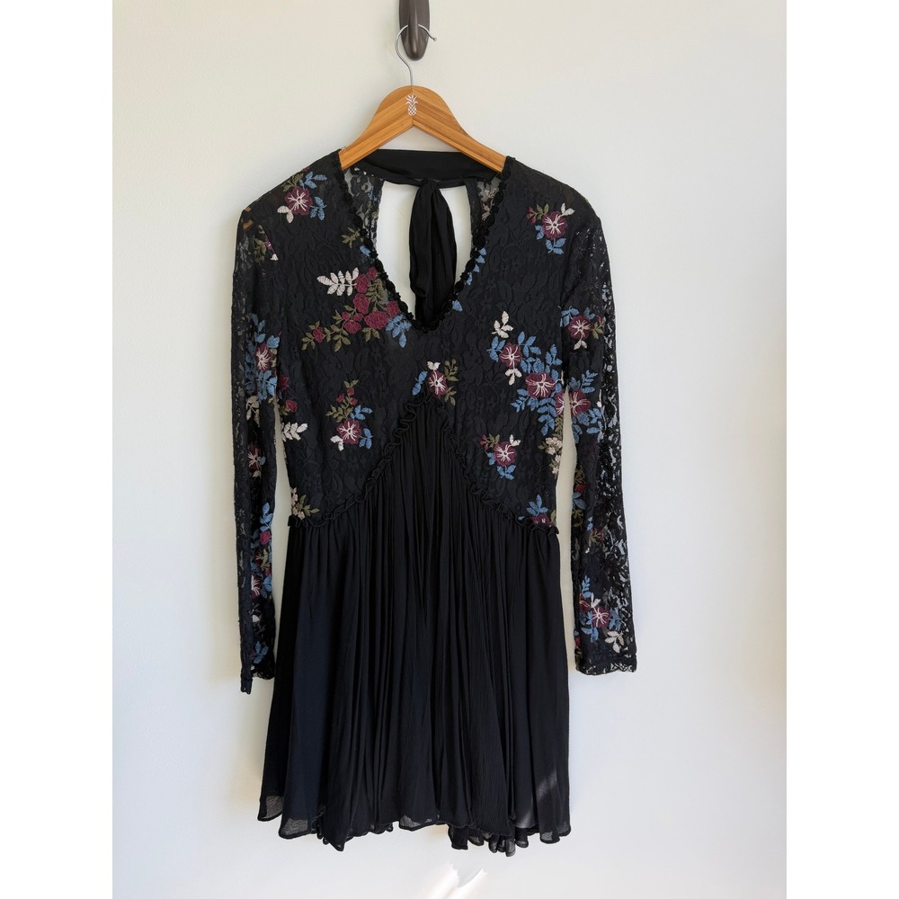Women's Black Floral Lace Mini Dress Embroidered Romantic Goth Whimsigoth